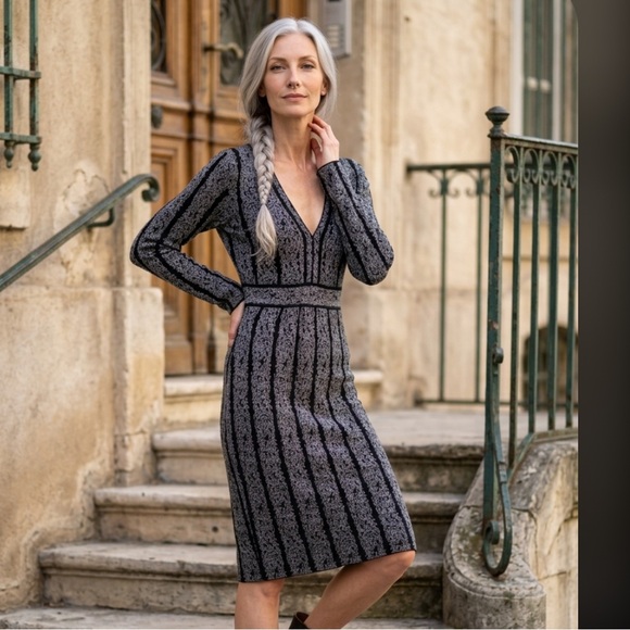 Peruvian Connection Dresses & Skirts - PERUVIAN CONNECTION Bodleian Dress Sweater Alpaca Wool Gray Black Midi